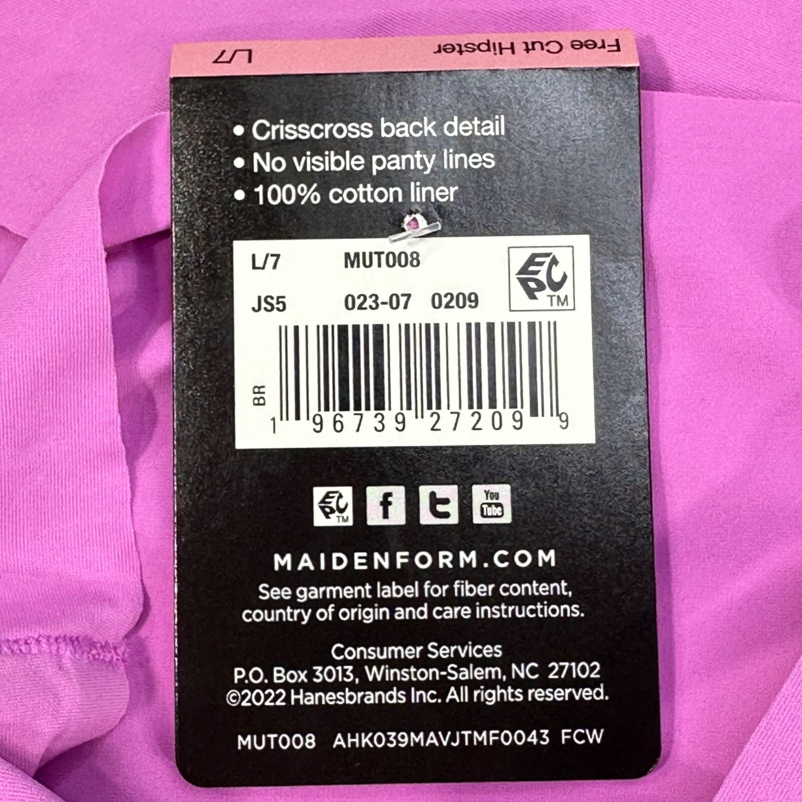 Maidenform Womens Size Large 7 Panty Hipster Free Cut Invisible Edge Pink New
