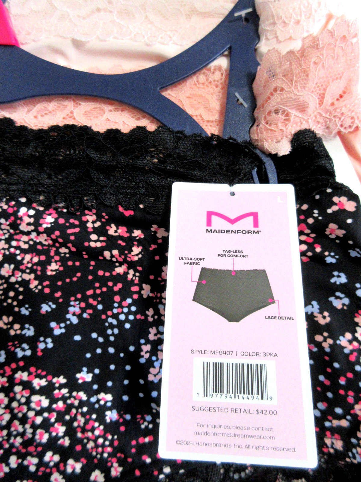 Maidenform 3-Pairs modern BRIEF Panties DF9407 Soft lace Nylon pink blac~ L $42