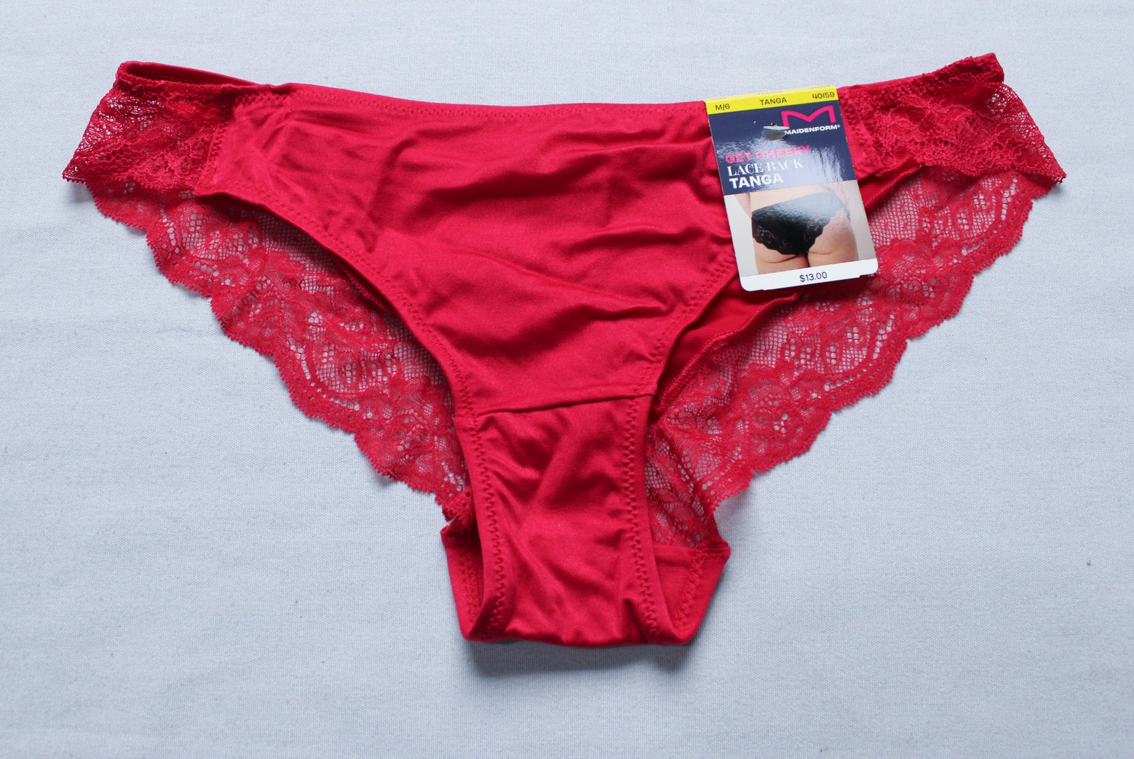 Maidenform Women’s Soft Microfiber Lace Mid-Rise Thong DH3 Red Medium