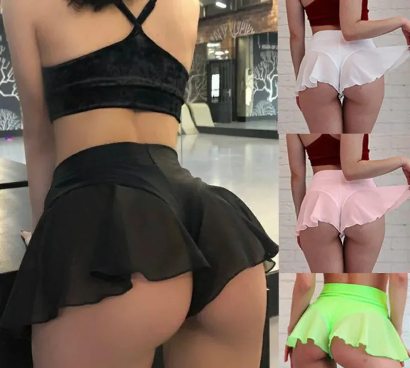Women’s Sheer Ruffle Mini Skirt with Thong Dancewear
