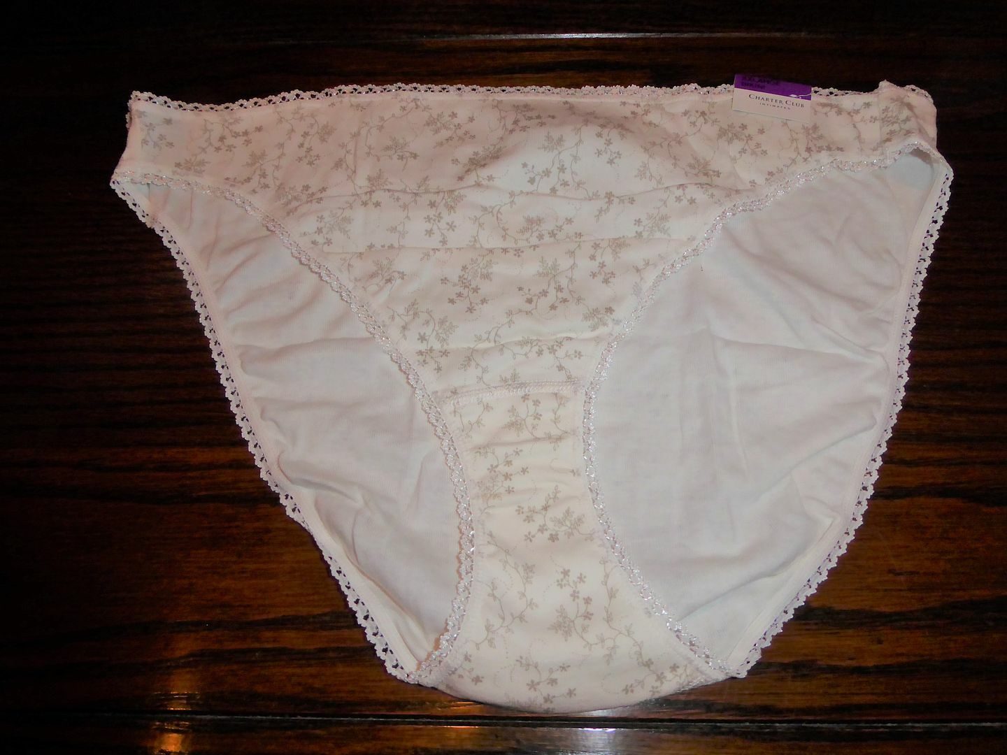 NWT CHARTER CLUB 100% COTTON BIKINI PANTIES ANGEL WHITE FLORAL L
