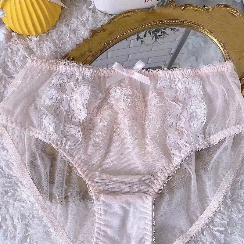 Cute Lady Girls Lace Panties Briefs Bow Sheer Underwear Lolita Princess Knickers