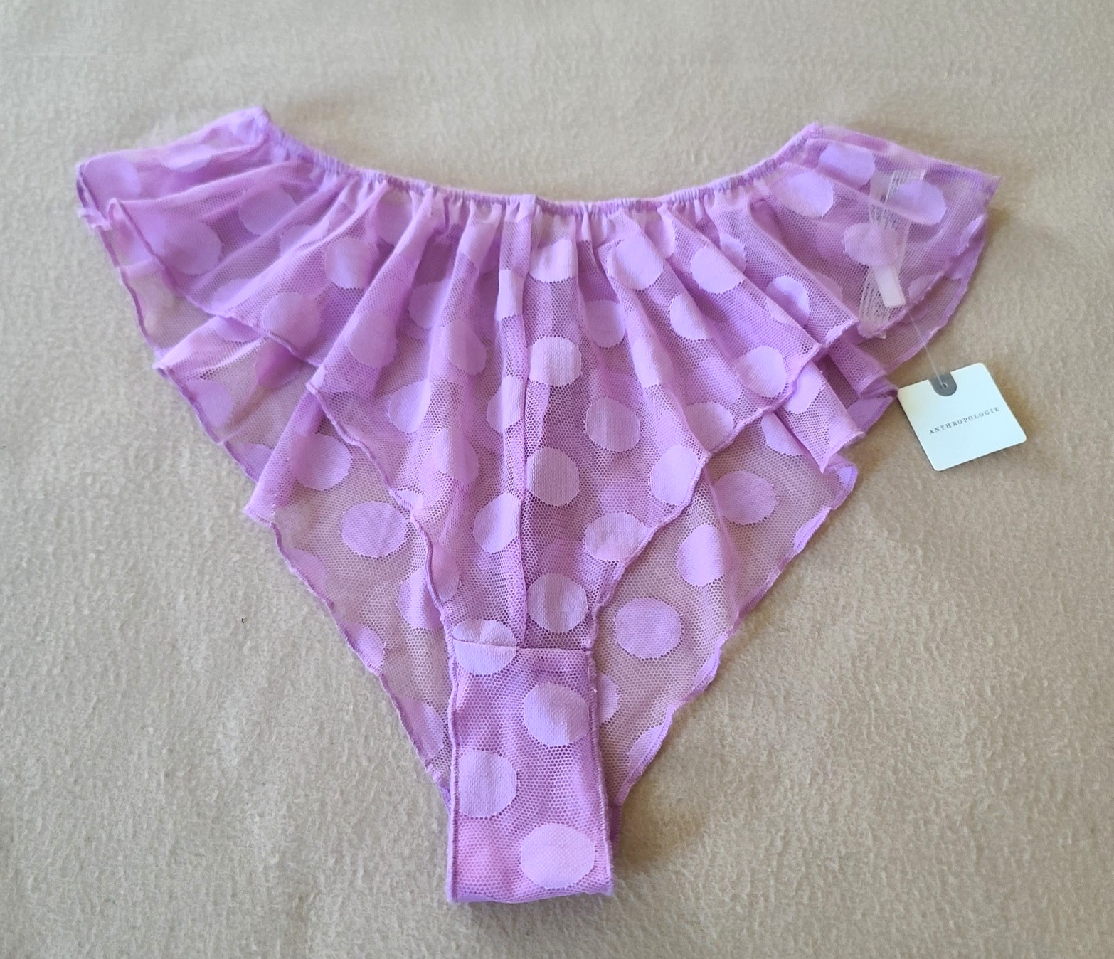 By Anthropologie Mesh Dot Flutter Panty Size XS Lilac Sexy Flirty Coquette NWT