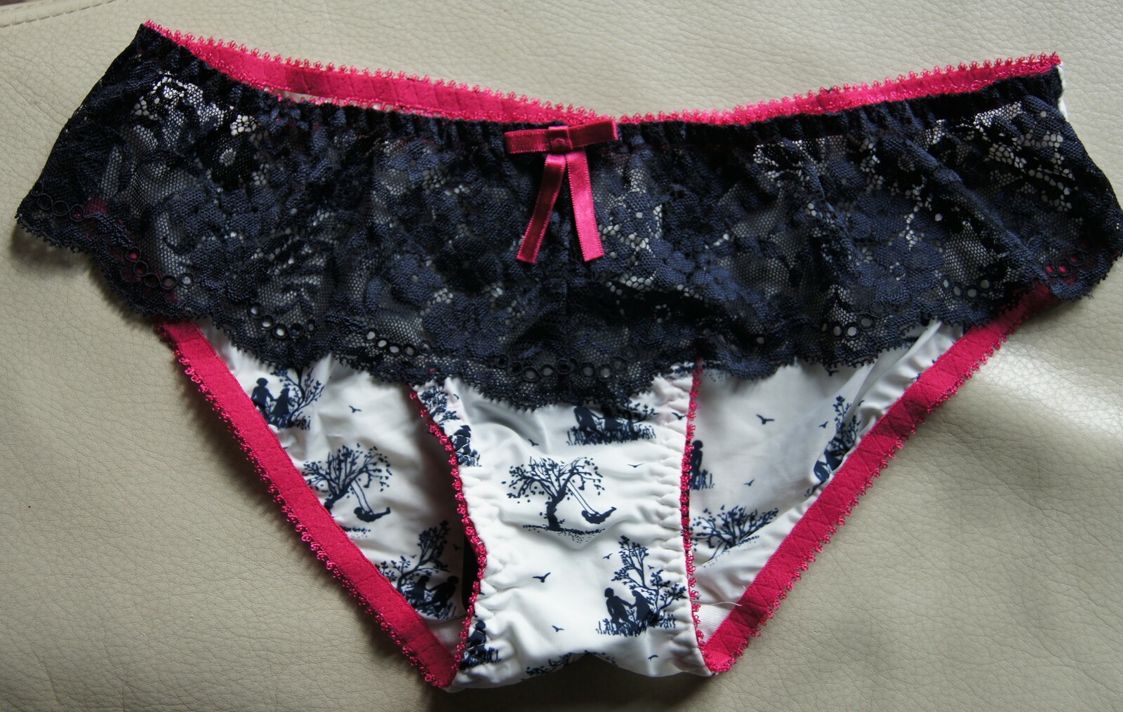 Hot Milk White/Black “Confidence Is Radiance” Toile de Jouy And Lace Briefs
