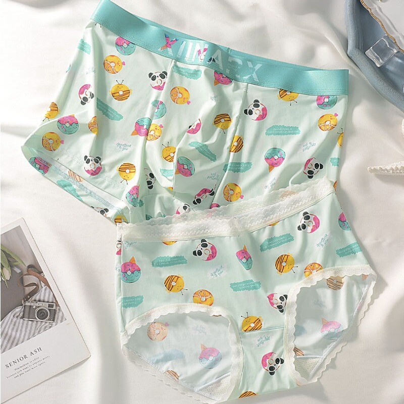 Couple Boxer Shorts Men’s Ice Silk Cartoon Cute Summer Cool Breathable Underwear