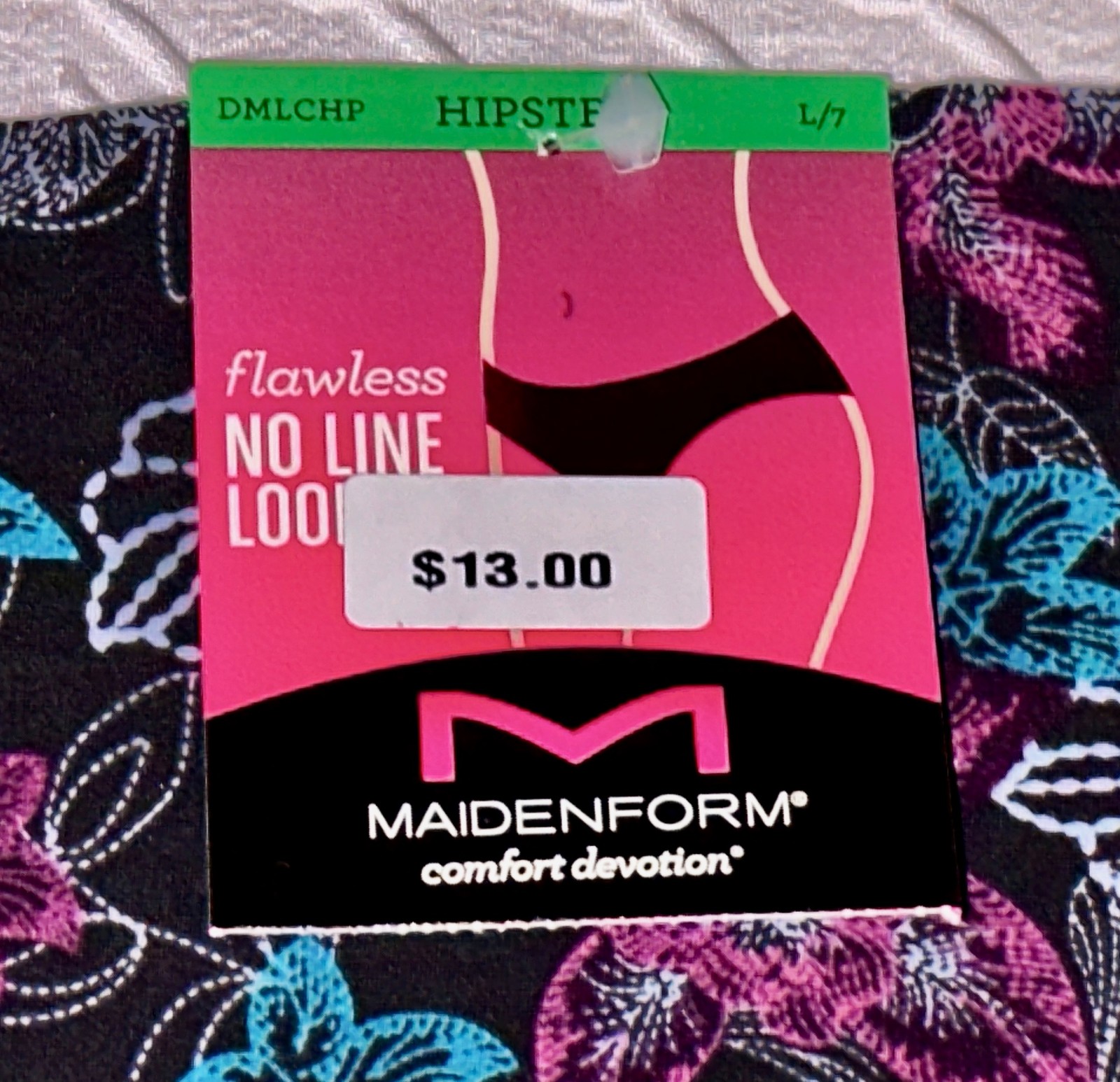 MAIDENFORM Flawless No Line Look Black Floral Hipster Panty Underwear Womens L 7