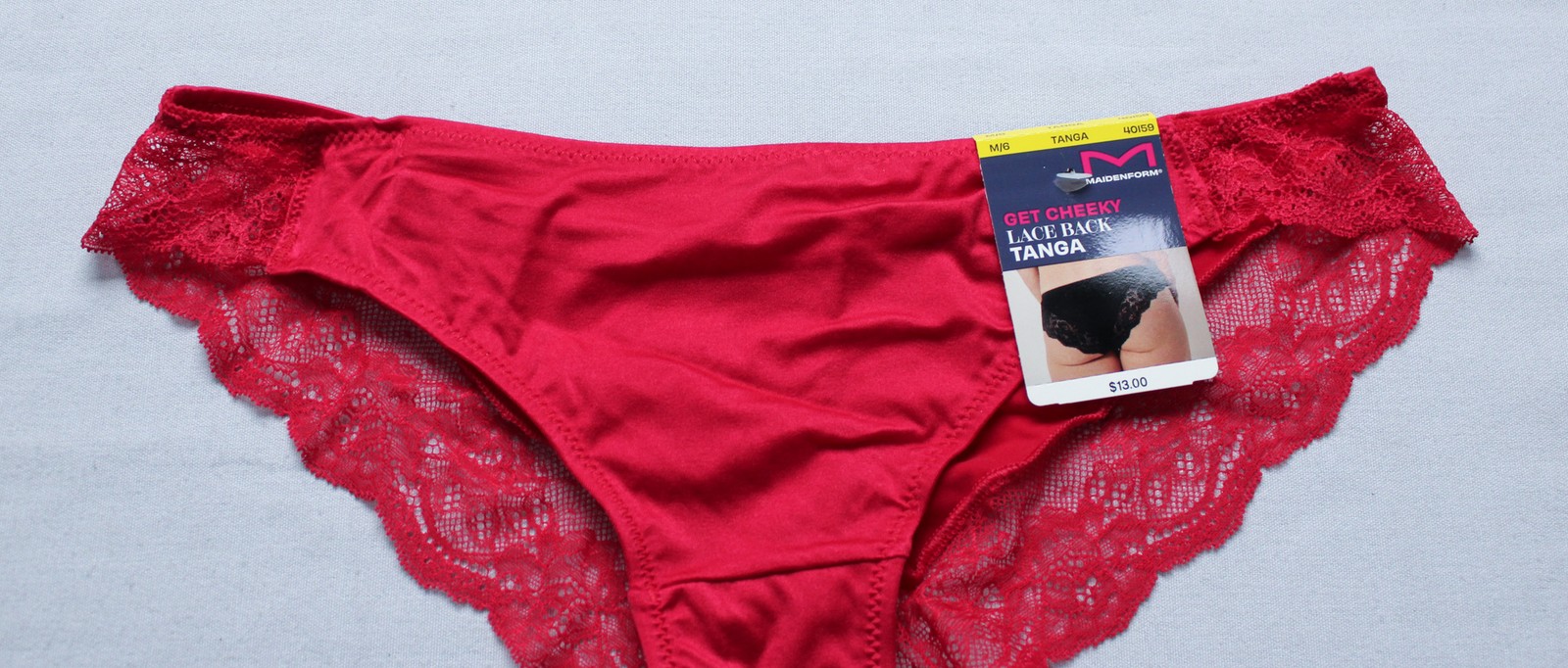 Maidenform Women’s Soft Microfiber Lace Mid-Rise Thong DH3 Red Medium