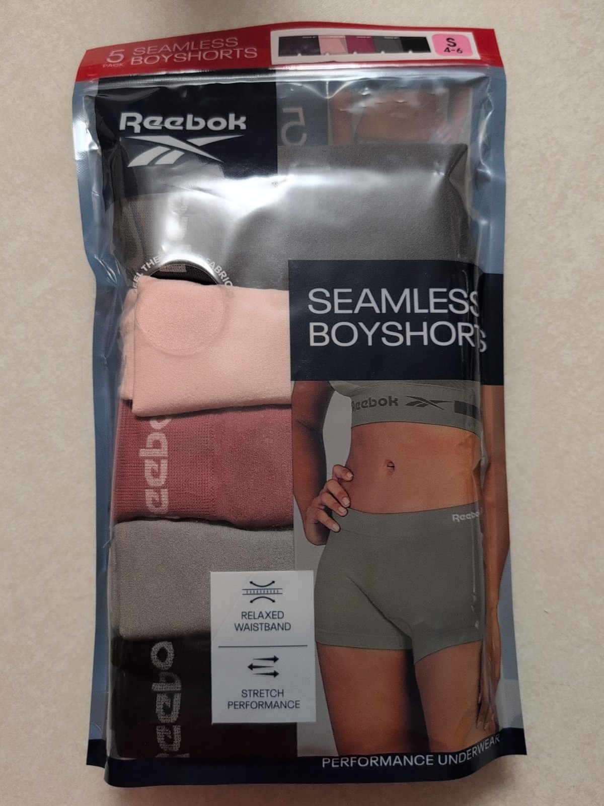 Reebok Women’s 5-Pack Seamless Boyshort Size S Pink & Gray