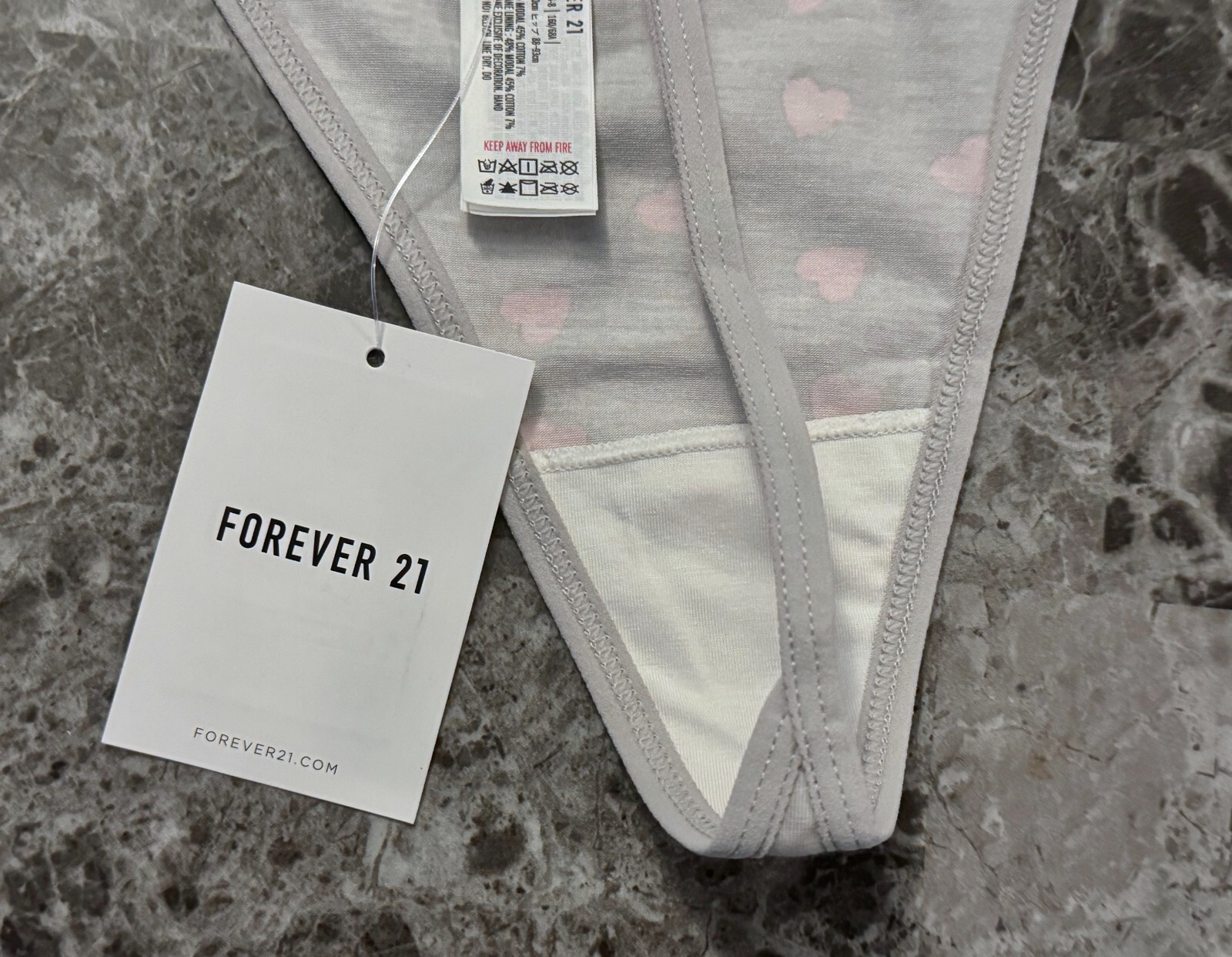 NWT FOREVER 21 GRAY PINK HEART MODAL COTTON SPANDEX BLEND V STRING THONG PANTIES