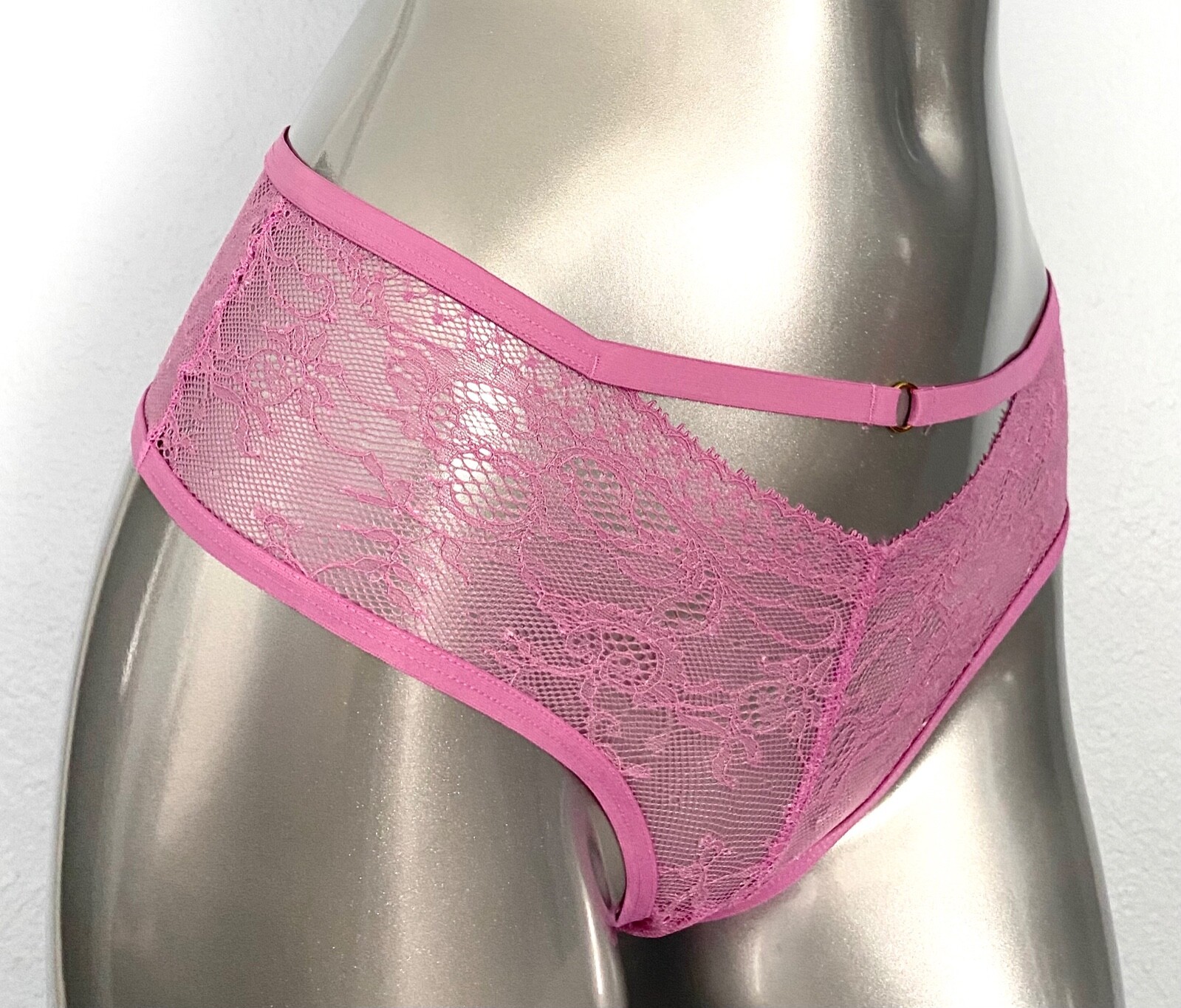 Victoria’s Secret Cheeky Panty Sexy Carnival Pink Lace Strappy Gold Ring S M L