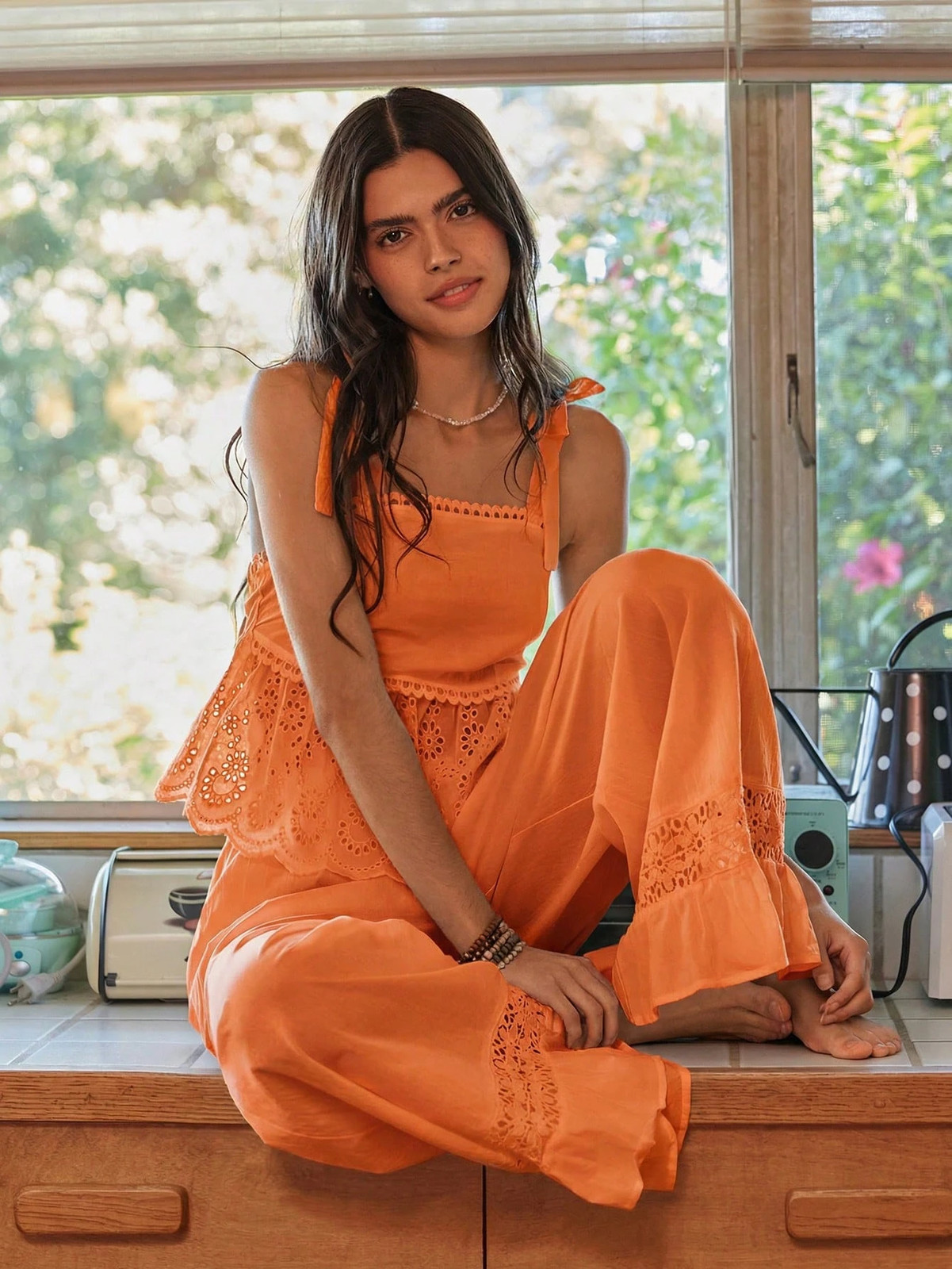 Lullawish Bohemian Style Spaghetti Straps Cotton Woven Pyjama Set for Cheap24