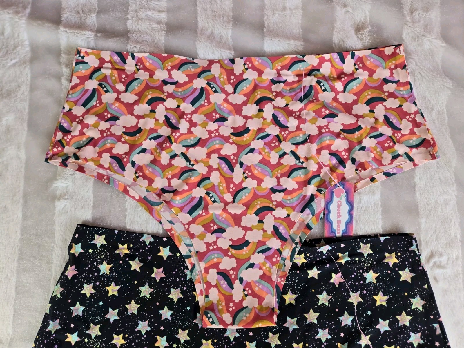 Lot of 2 Cheek Boss Cheeky Briefs 3XL Black Stars Pink Rainbow Panties NWT