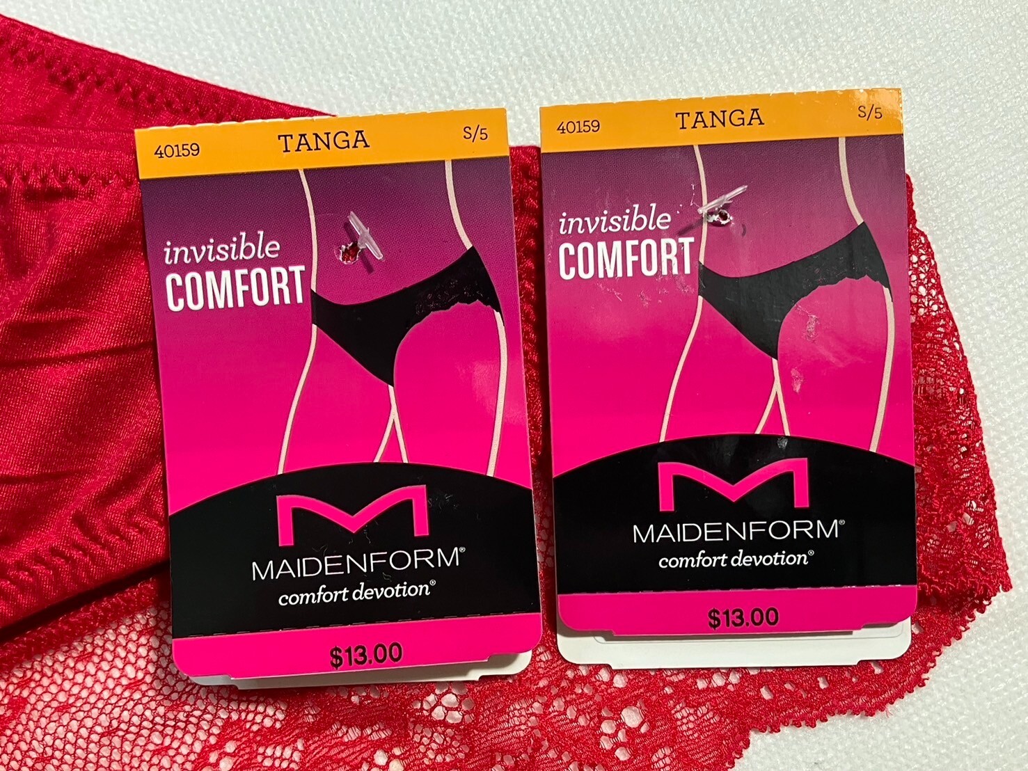 NWT 2-Pack Maidenform S Comfort Devotion Lace Back Tanga Underwear 40159 Red