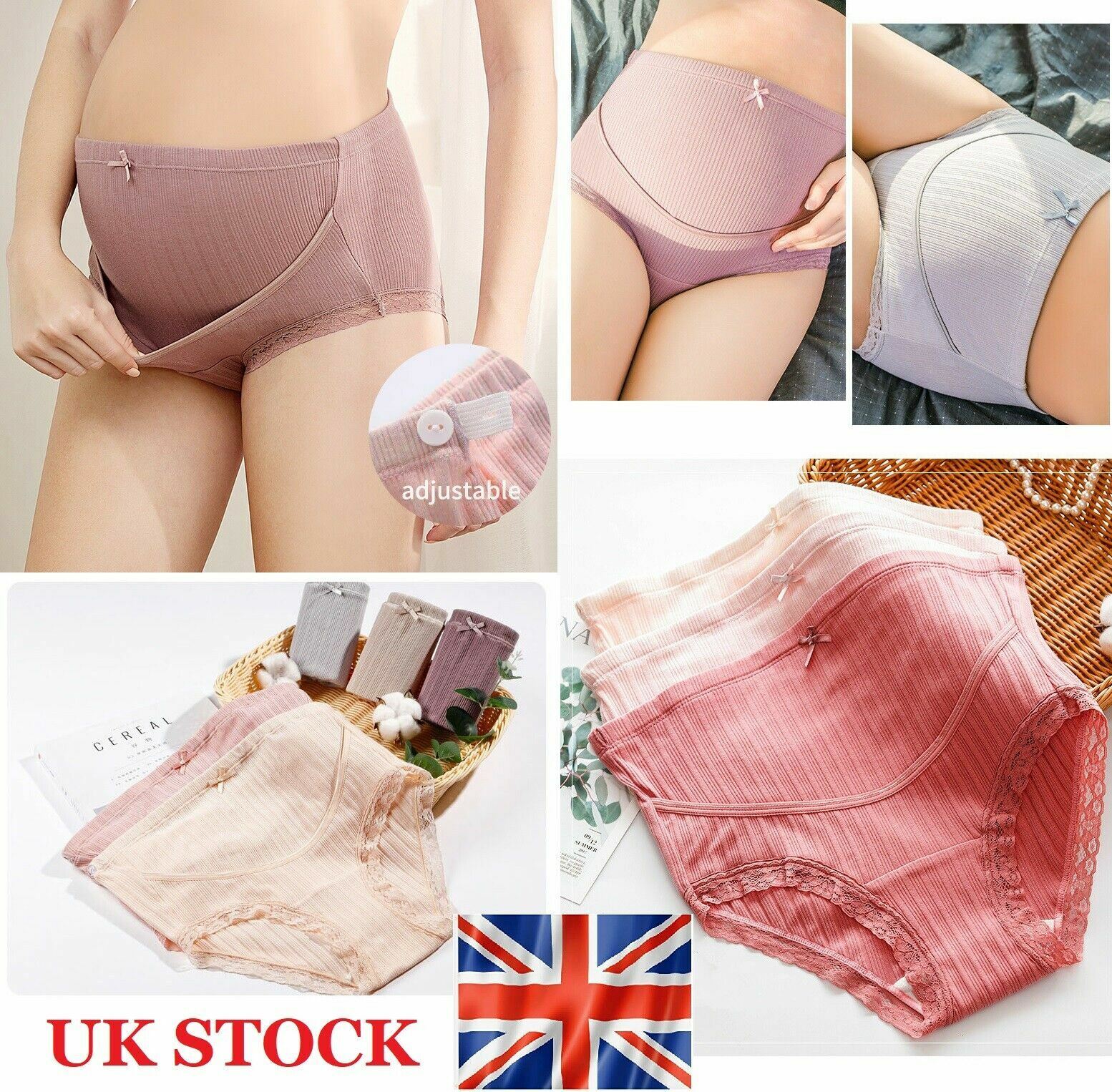 4PCS Maternity Adjustable Knickers High Cut Cotton Over Bump Underwear Panties