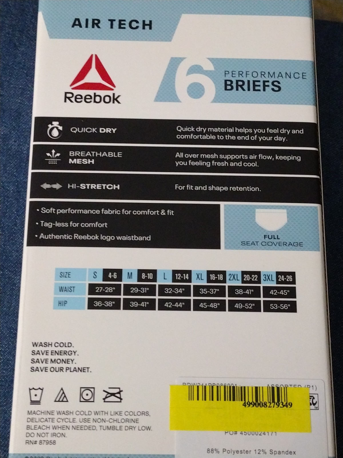 6-Pack REEBOK Women’s SMALL Briefs Air Tech Performance Stretch Mesh Quick Dry