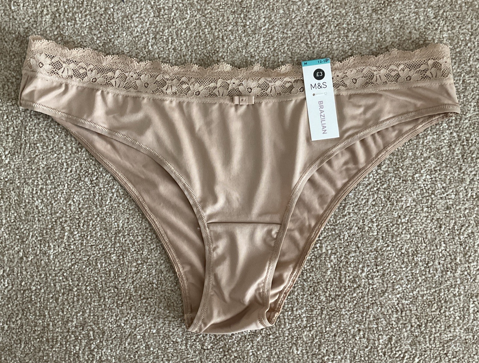 M&S 2 PACK Size M 12-14 Ladies Pretty Soft Brazilian Knickers Rose Quartz Lace