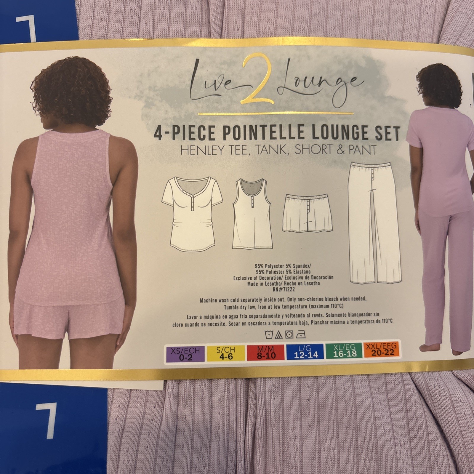 Live2Lounge Women’s 4‑Piece Pointelle Pajama Lounge Set Purple Size Large NWT