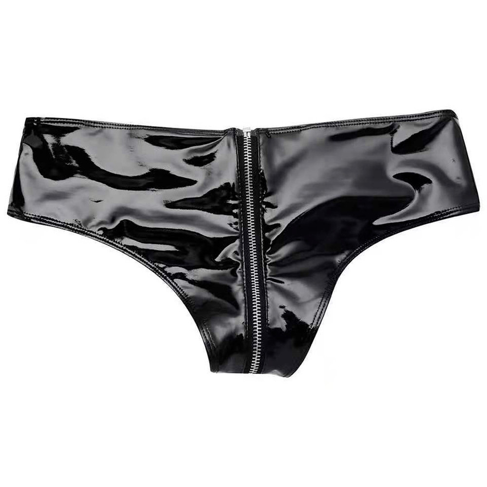 Lady Patent Leather Underwear PVC Briefs Knicker Mini Crotchless Punk Gothic Low