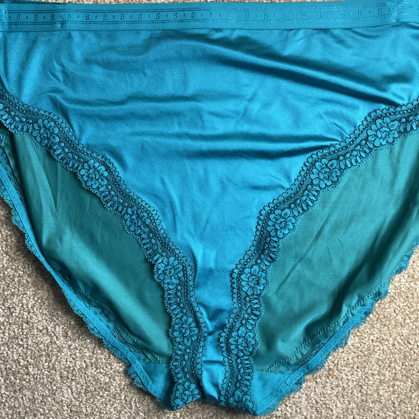 M&S 2 Pack LARGE 16-18 Boutique Satin High Leg Knickers Bright Aqua Silky Soft L