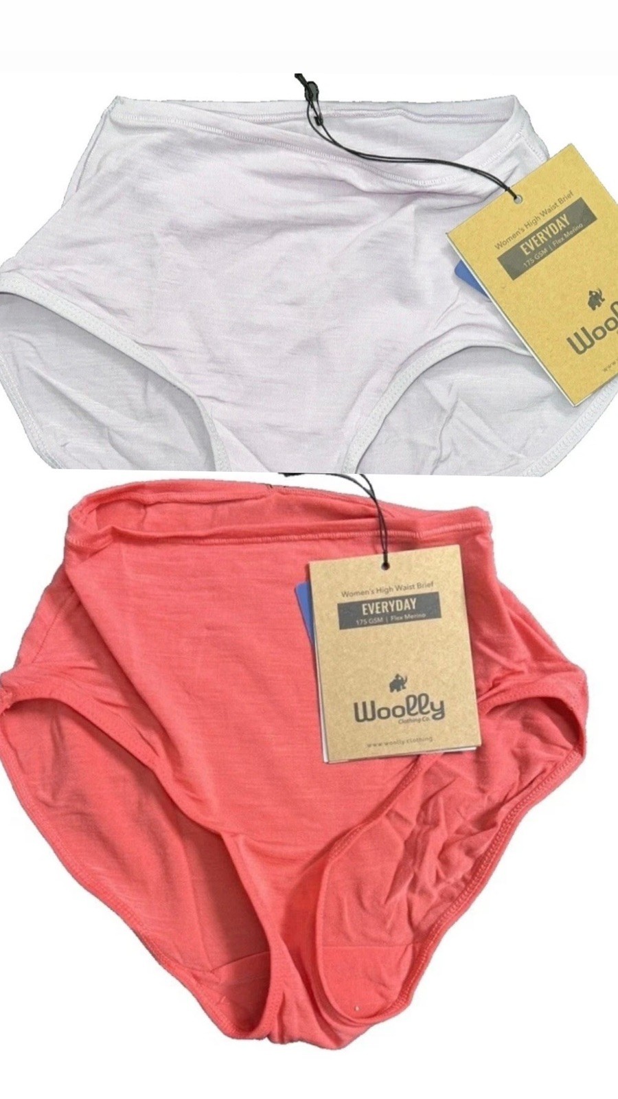 Woolly Women’s High Waisted Brief 2 Pack, 95% Merino, Rose Pink & Lilac, Small