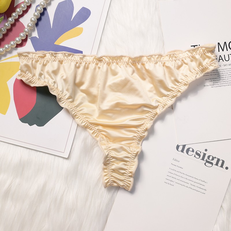 5PCS/LOT Sexy Womens Satin Thongs Panties Bikini Pleated Lingerie Underwear Soft