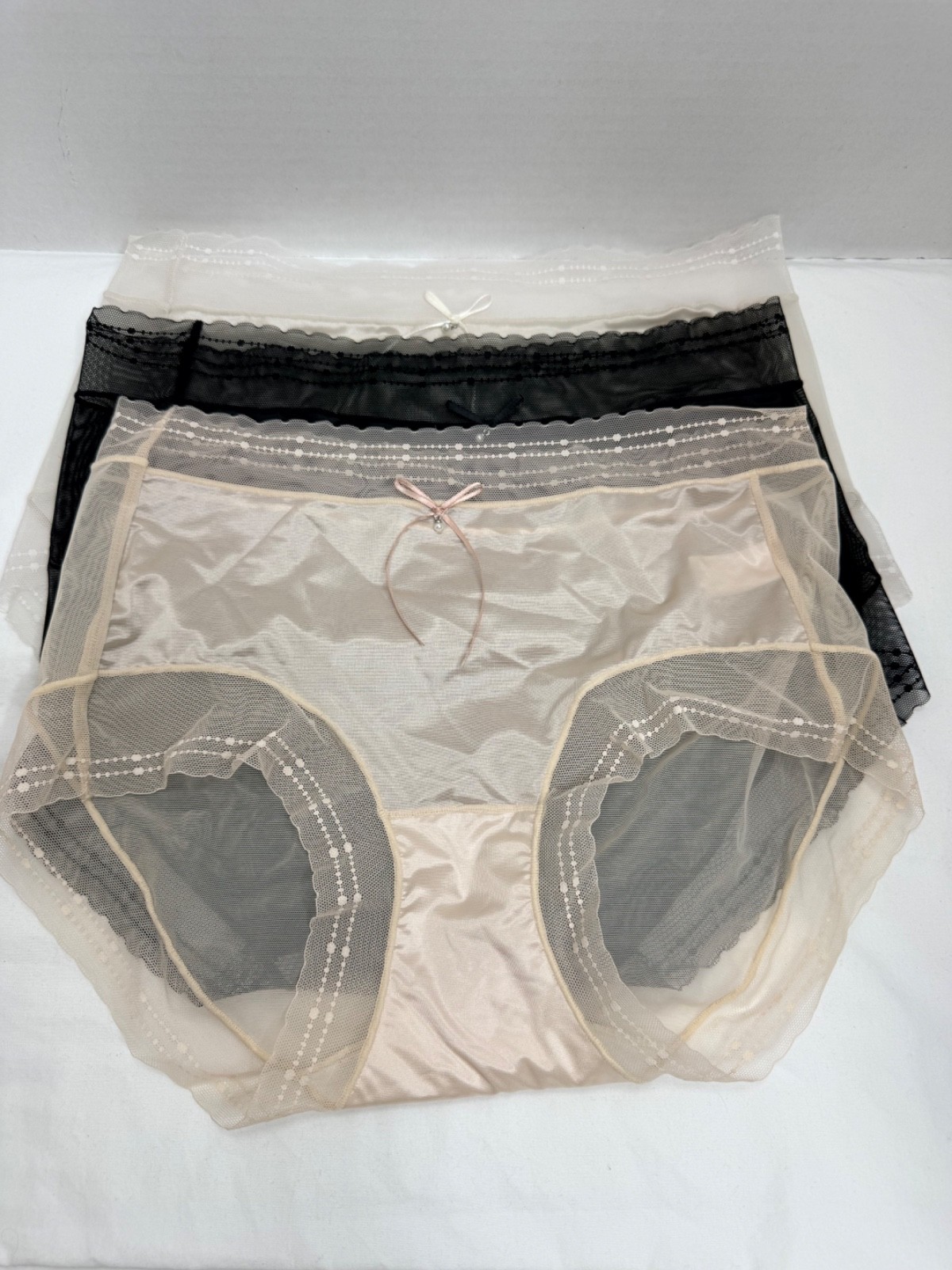 3-Pack Sheer Mesh Lace Panties Women’s Large NWOT High Waist Nude Black White