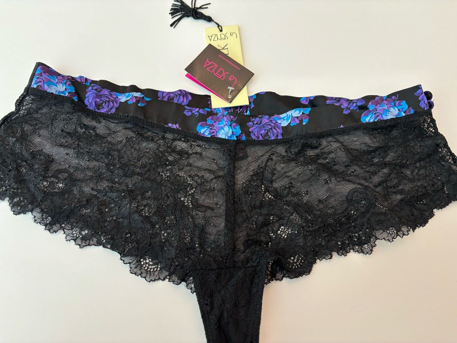 Bnwt La Senza Shorts 10 12 14 16 18 Black Silk Lace Rose Print
