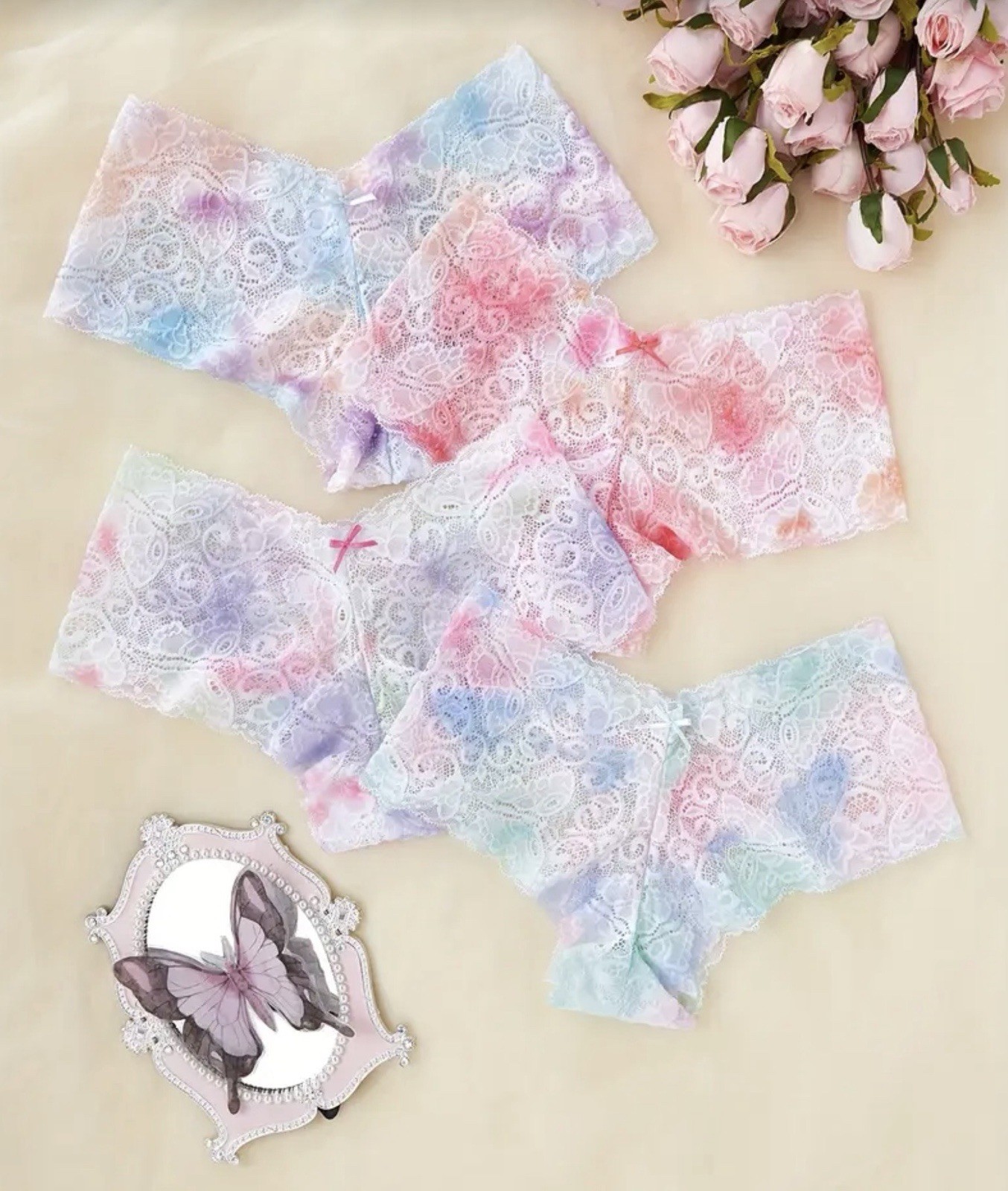 Women’s Teens Gradient Butterfly Lace Floral Cheeky Panties Stretch 4pk Small