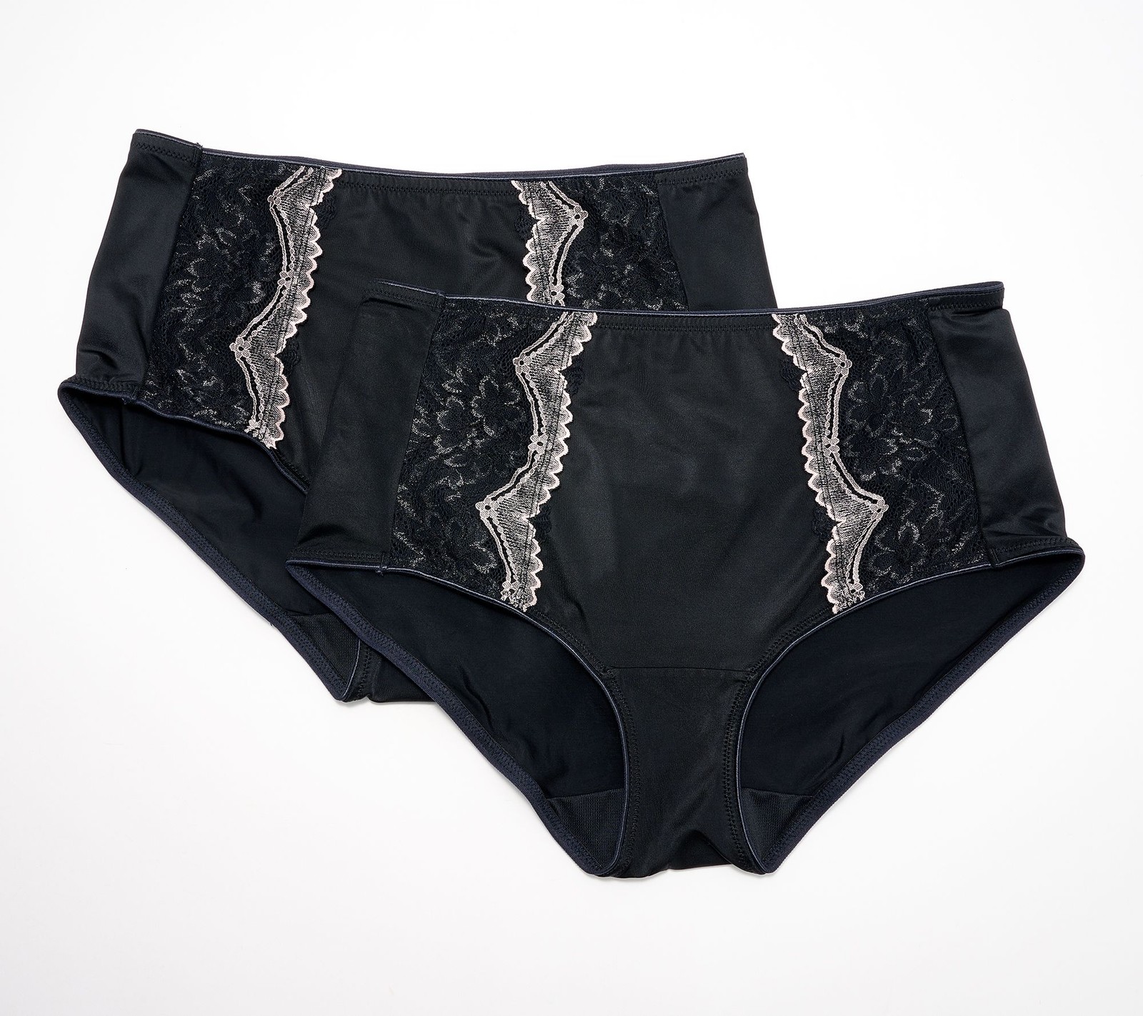 Breezies Two-Tone Lace Shimmer Hipster Brief Panty Set of 2 Black M New