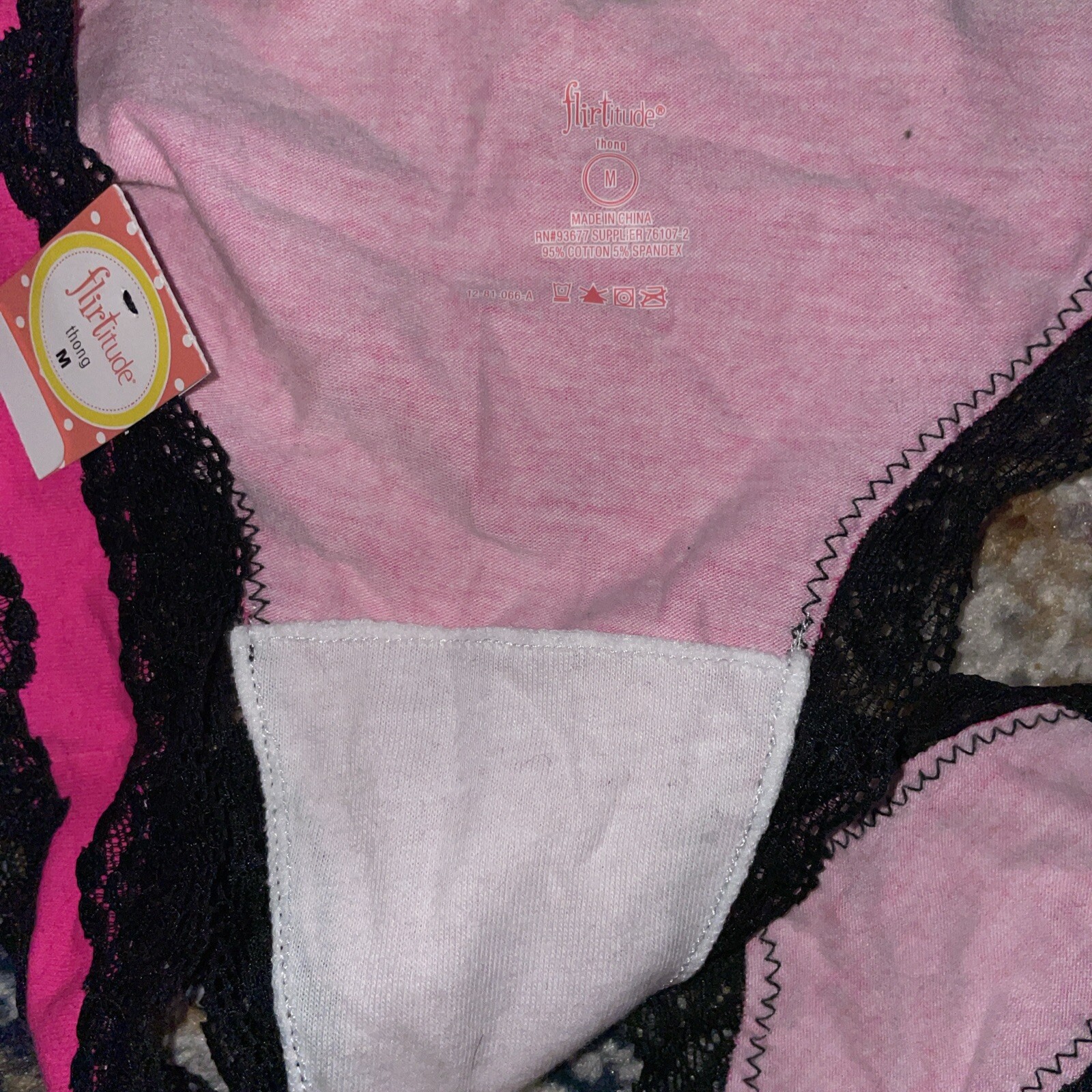 NWT Flirtitude Pink With Black Trim And LaceThong Medium