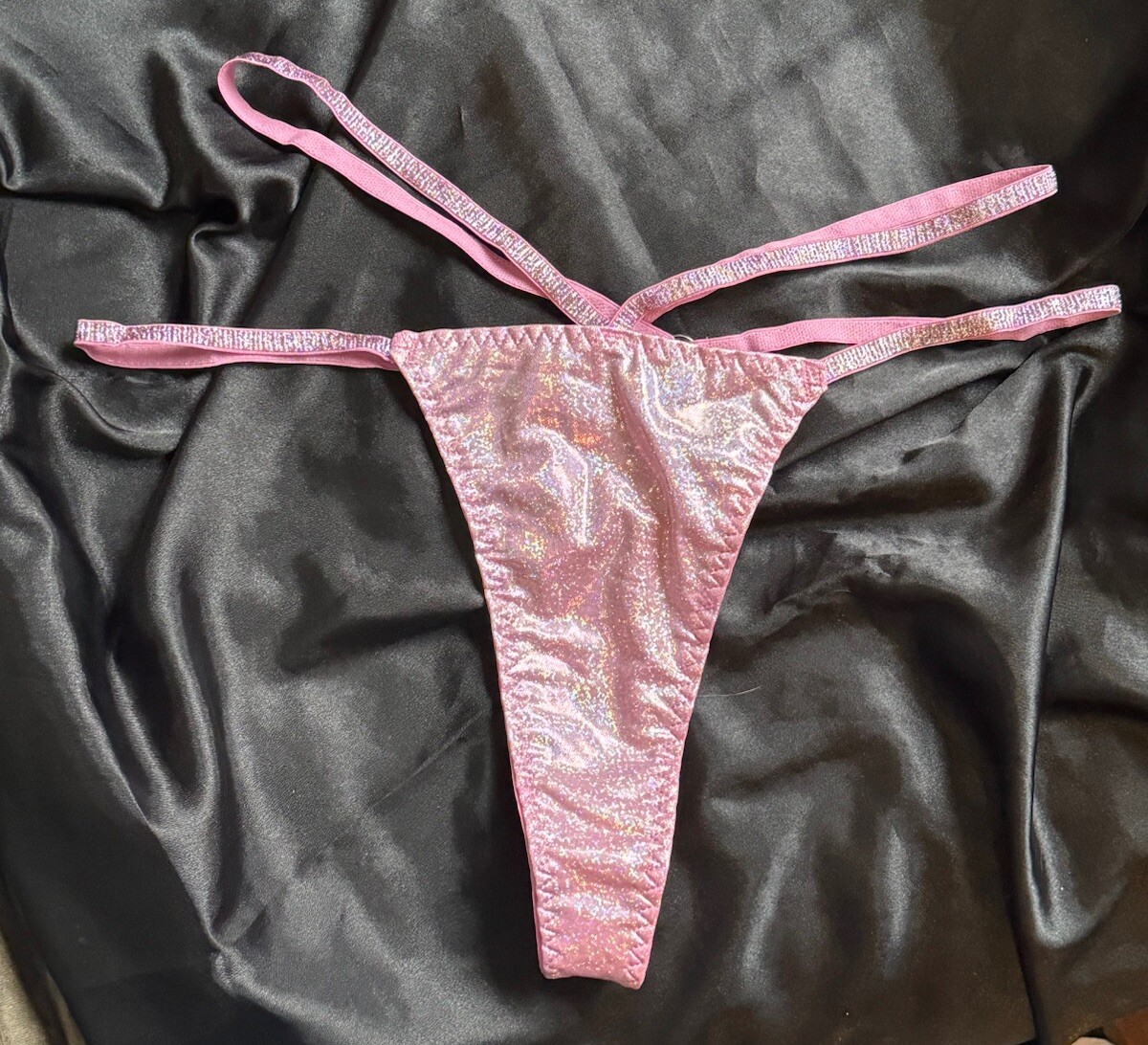 Plus Size Baby Pink Metallic Glitter Strap Thong Panties Sz 1XL