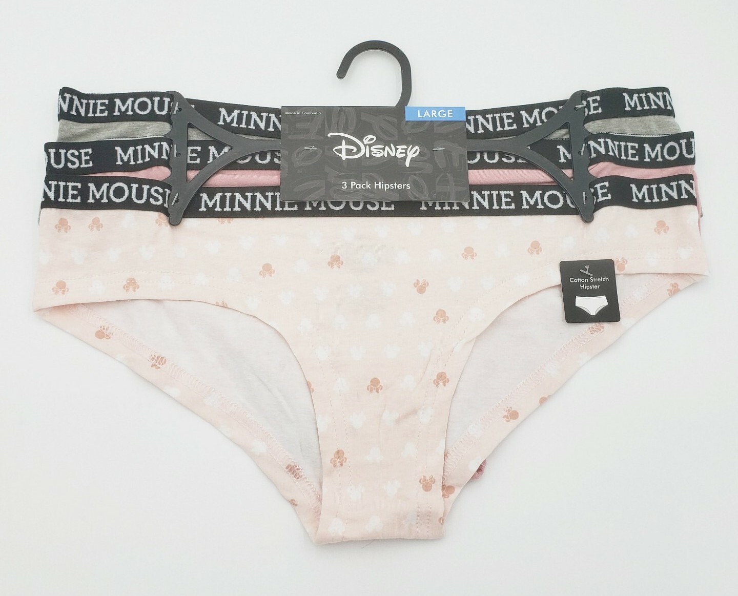 Disney Womens Hipster Panties 3 Pair Large Cotton Blend Minnie Mouse New