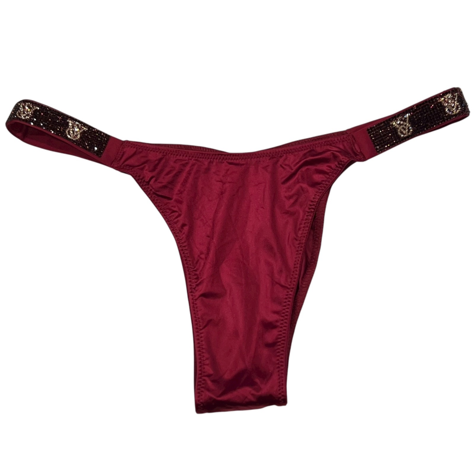 NWT VICTORIA’S SECRET Very Sexy Brazilian Pantie Sz XS-S-L Burgundy Silky Bling