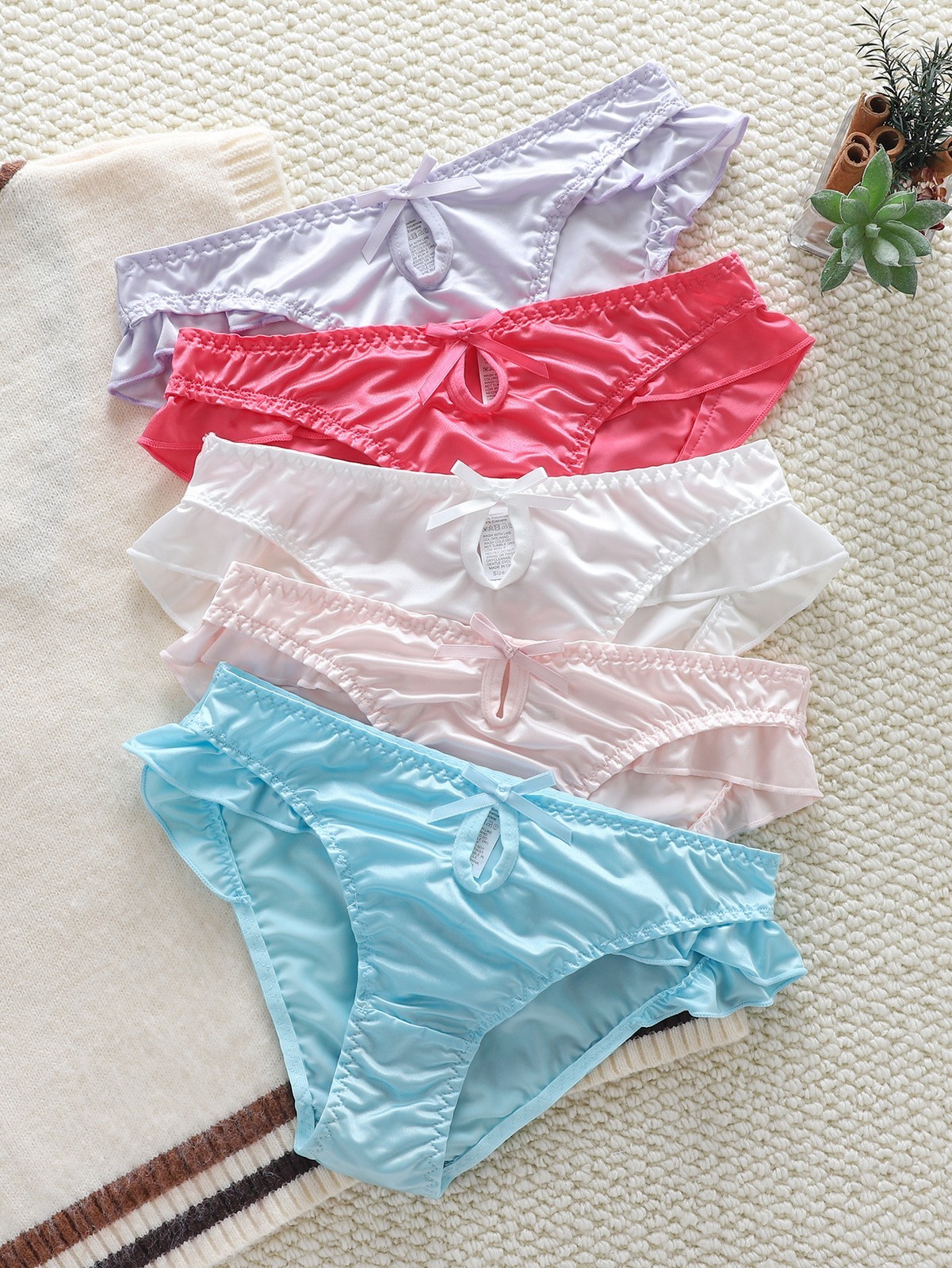 5 Pack Lot Sexy Women’s Satin Panties Briefs Thongs Bikinis Underwear Lingeries