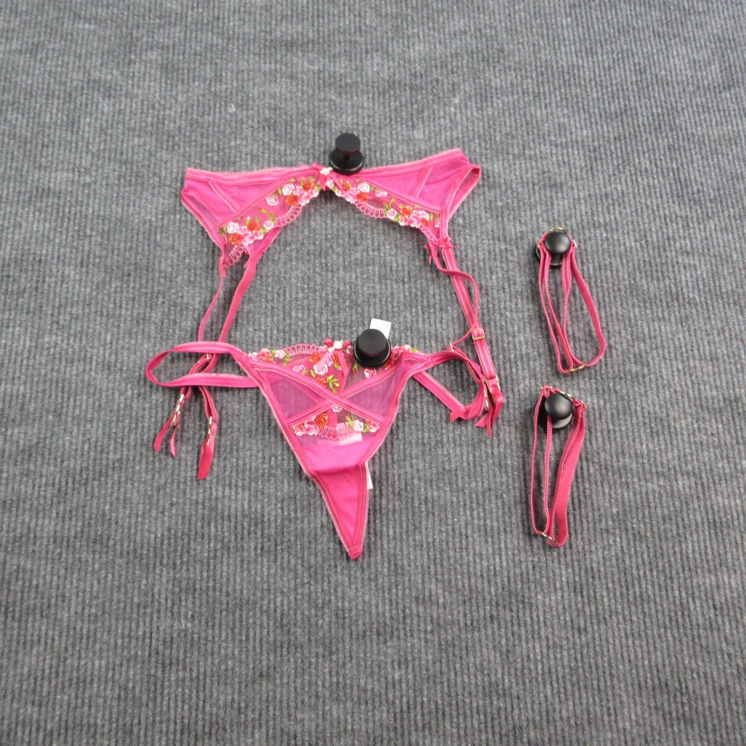 LOUNGE Panties Womens L Pink Thong Sheer Mesh Embroidered Camellia NWT