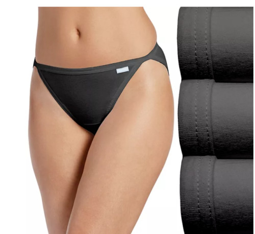 Women Jockey Panty Underwear 3-Pack String Bikinis / Black 100% Cotton Comfort