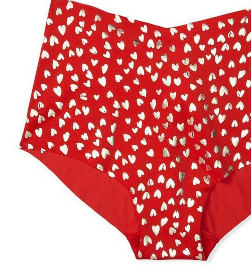 XL Red GOLD FOIL Heart No Show Victorias Secret High Waist Midi Brief Panty