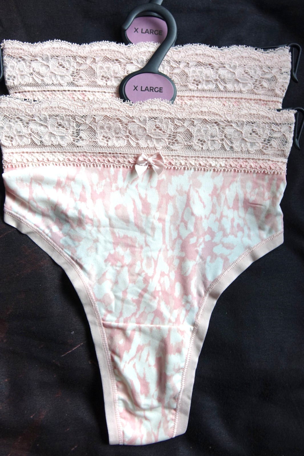 LADIES M&S THONGS KNICKERS 2 PAIR SIZE XL 20-22 PINK MIX – BNWT