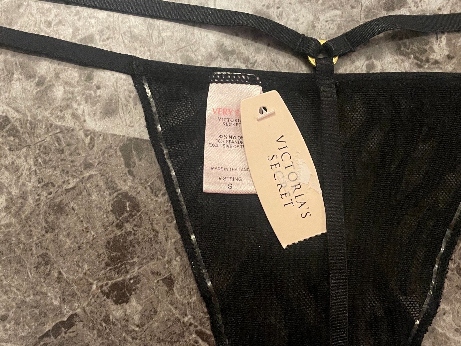 NWT VICTORIA’S SECRET SMALL BLACK ZEBRA MESH VINTAGE RARE V STRING PANTIES