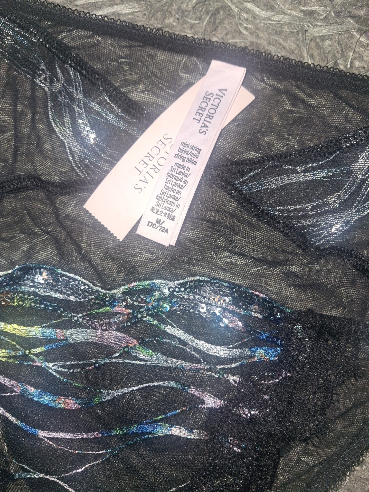 VS Floral Embroidered Sequin String Bikini panty new Medium