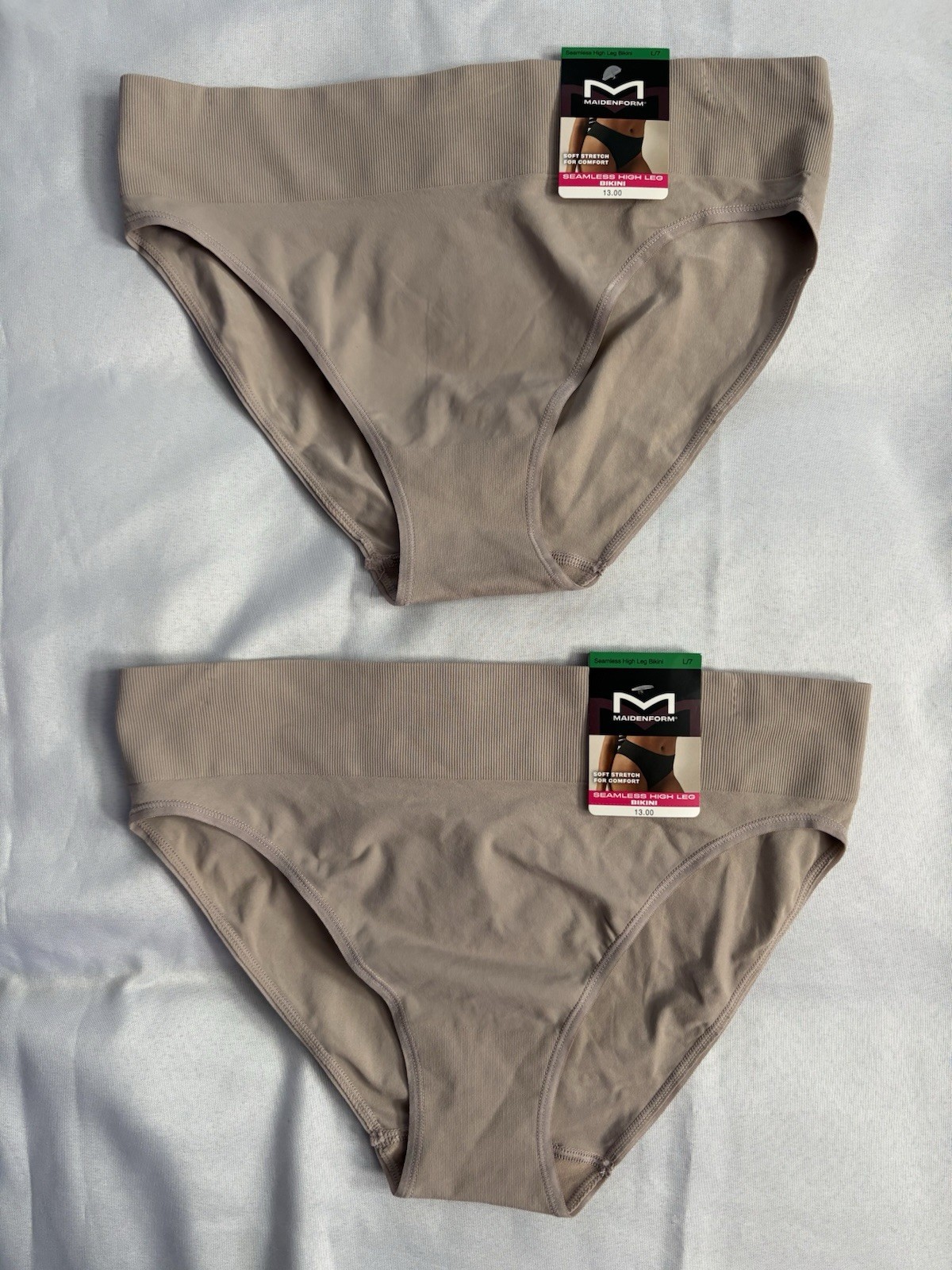 NEW Maidenform Seamless High Leg Bikini Tan Women’s DM2317 Size Large 2 Pair