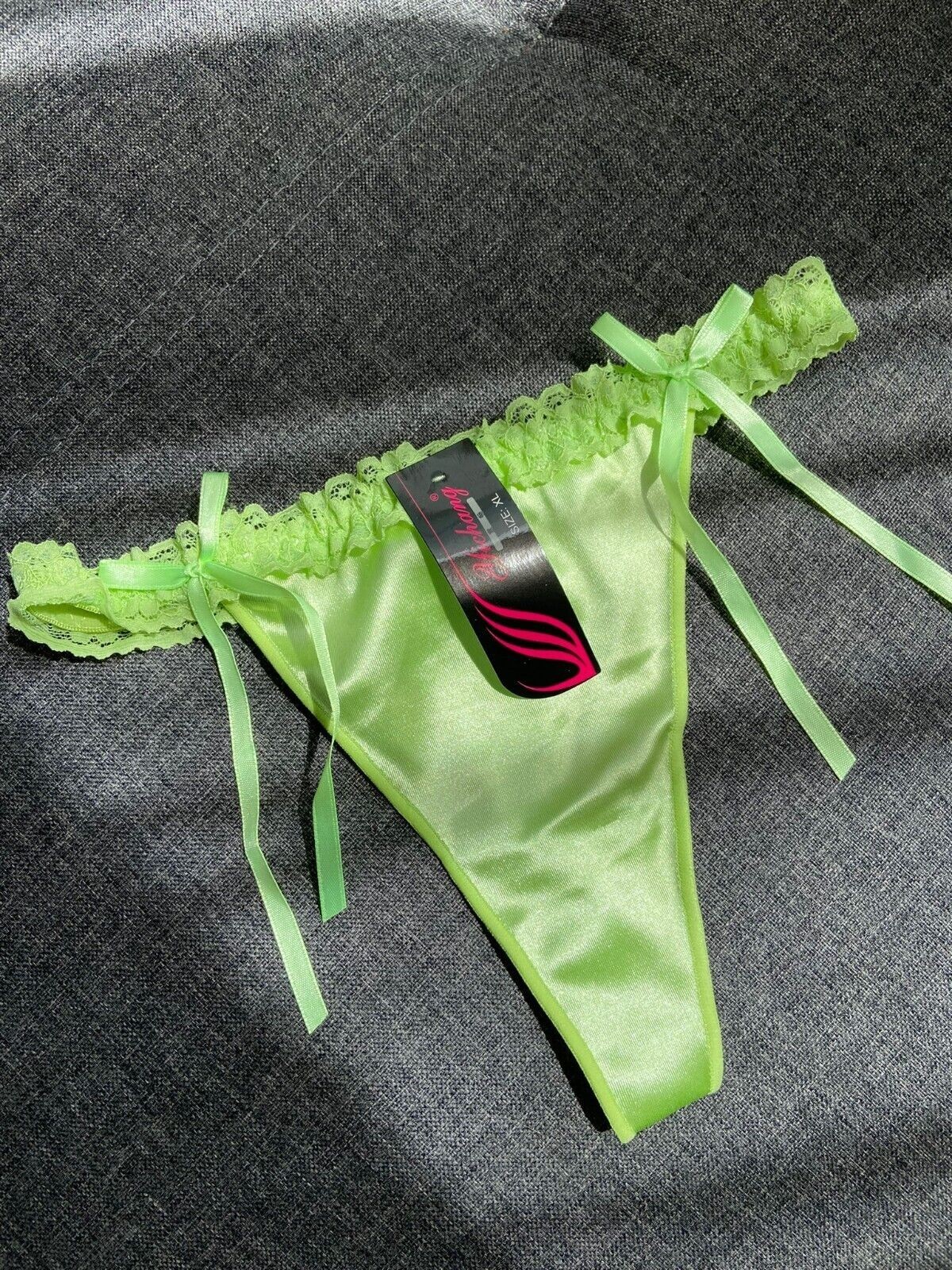 Ladies sexy light green silk look thongs lingerie panties size 6