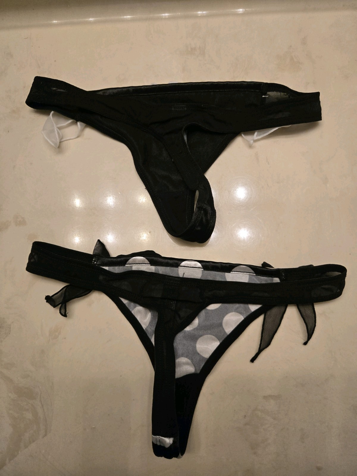 Vintage Smart And Sexy Satin Thong Lot X2 Size Small Black Polka Dot