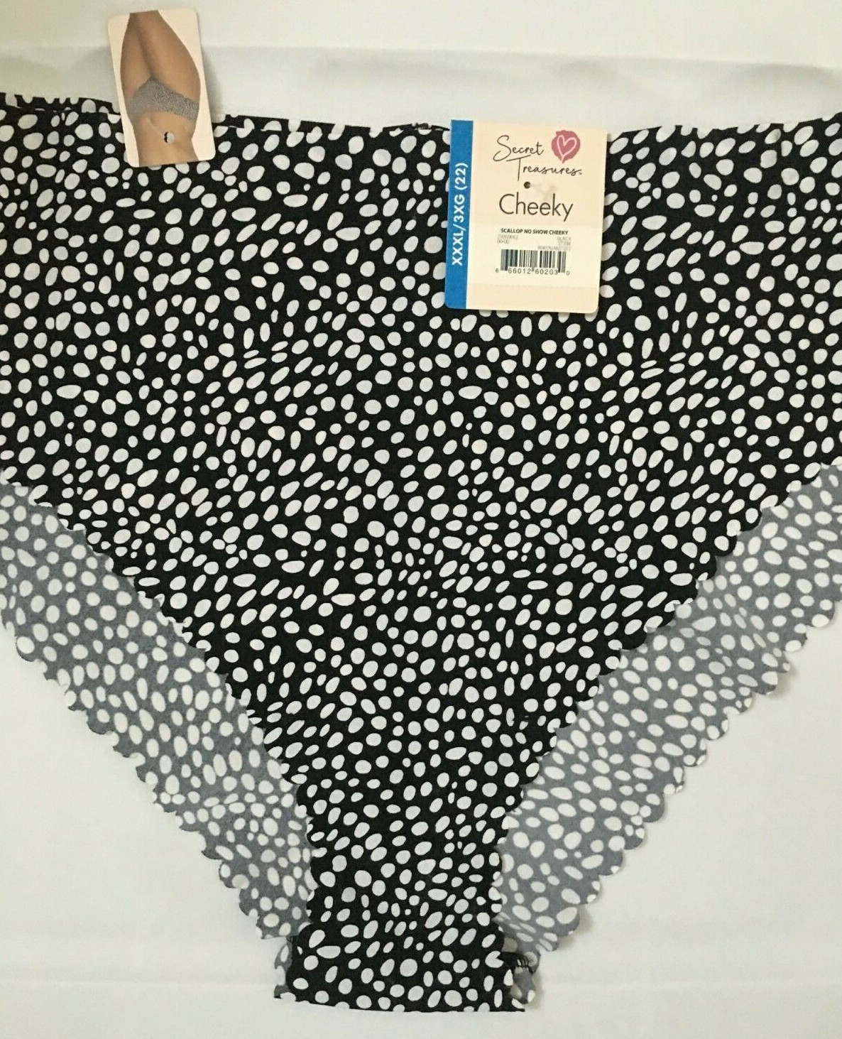 Womens Sexy Black White Dots Cheeky Panties Size M-2X-3X No Show Scalloped Hem