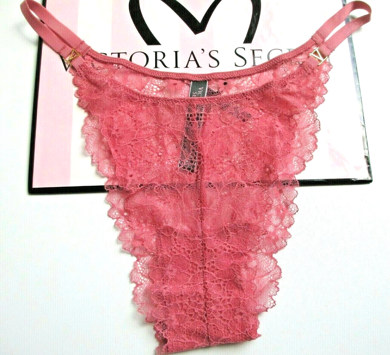 VICTORIA’S SECRET VERY SEXY Lace Brazilian Panty L XL Sunset Rose Pink Mauve VS