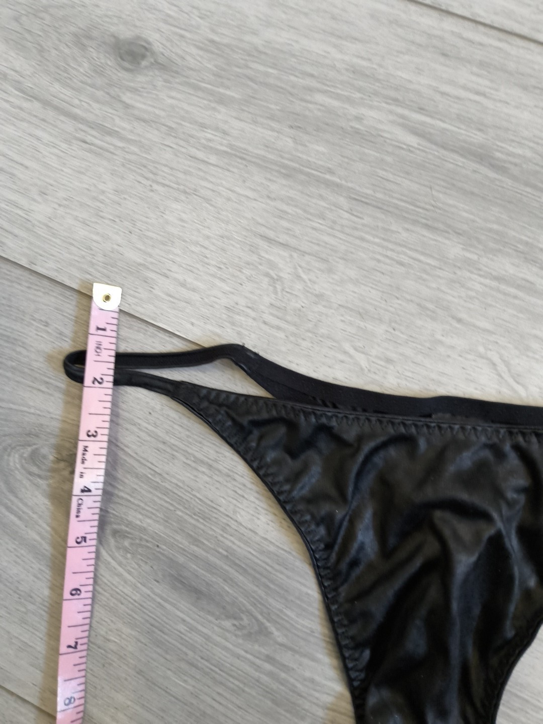BNWOT Vintage Ann Summers Black Wet Look Asymmetric Thong Size 14-16