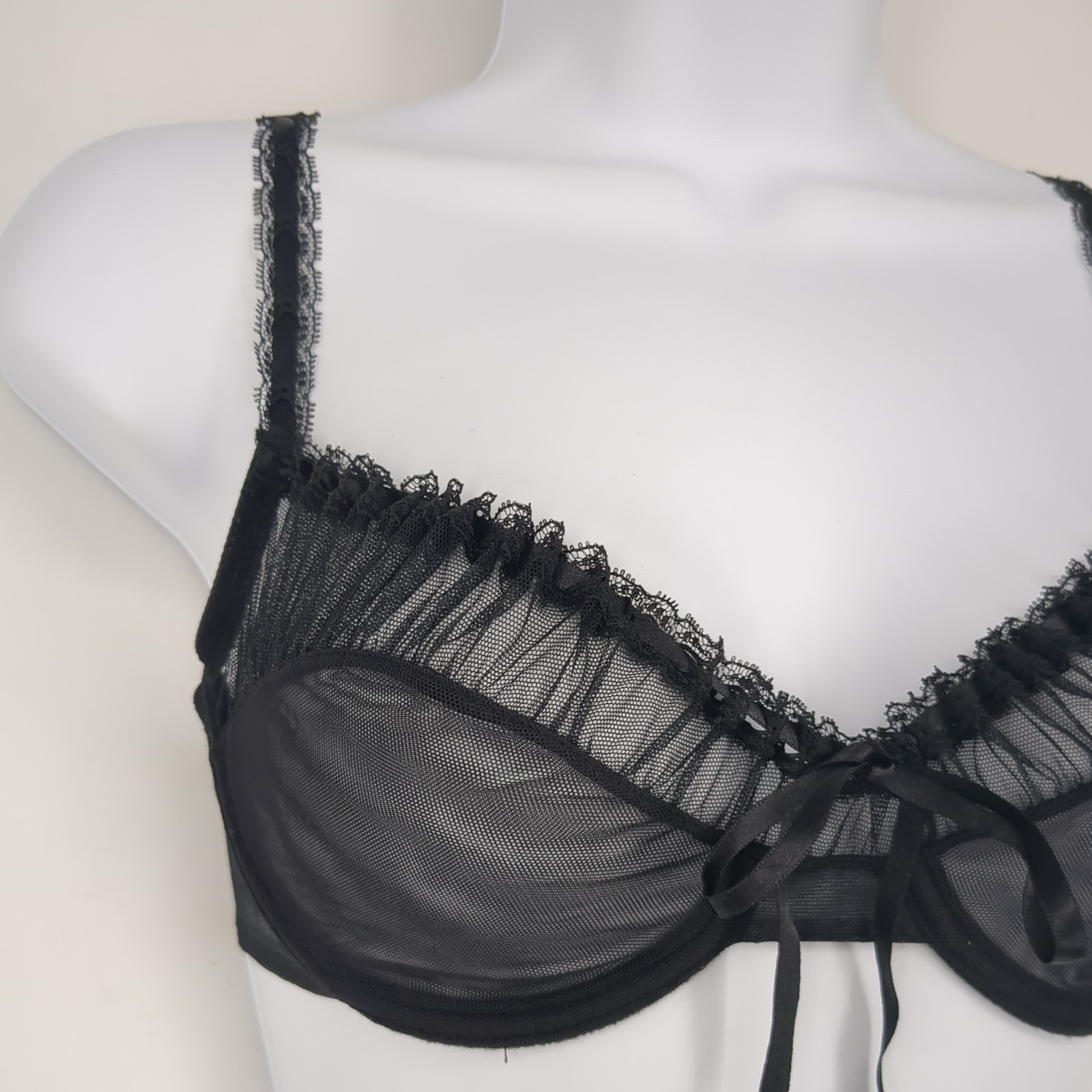 Vintage 02 Y2K Victoria’s Secret Black Sheer Panties Medium Bra 36B Set NWOT