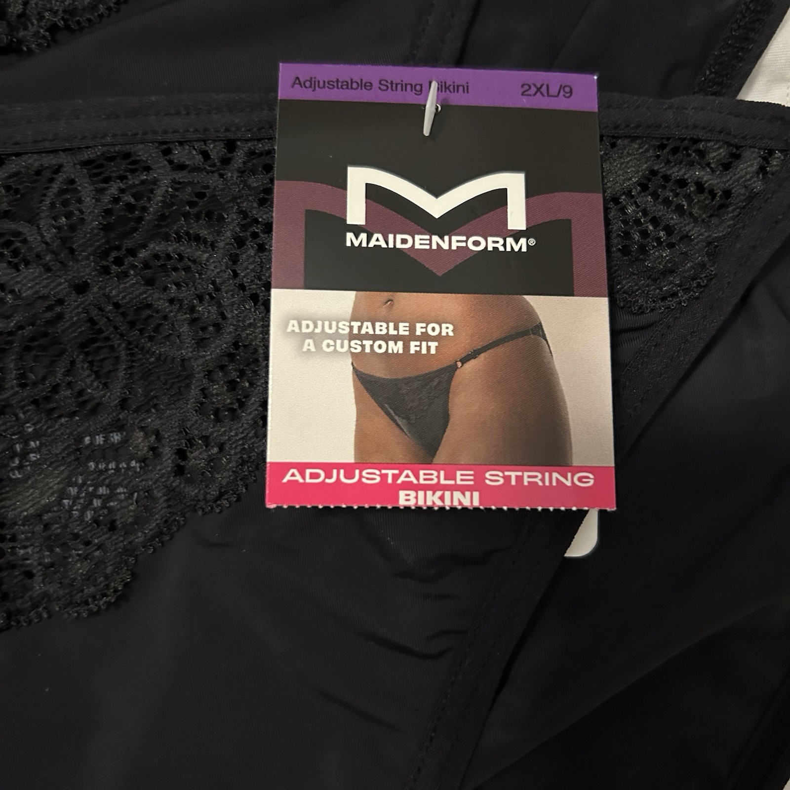 2 New NWT Maidenform Women’s Adjustable Nylon String Bikini Black 2XL/9 2X