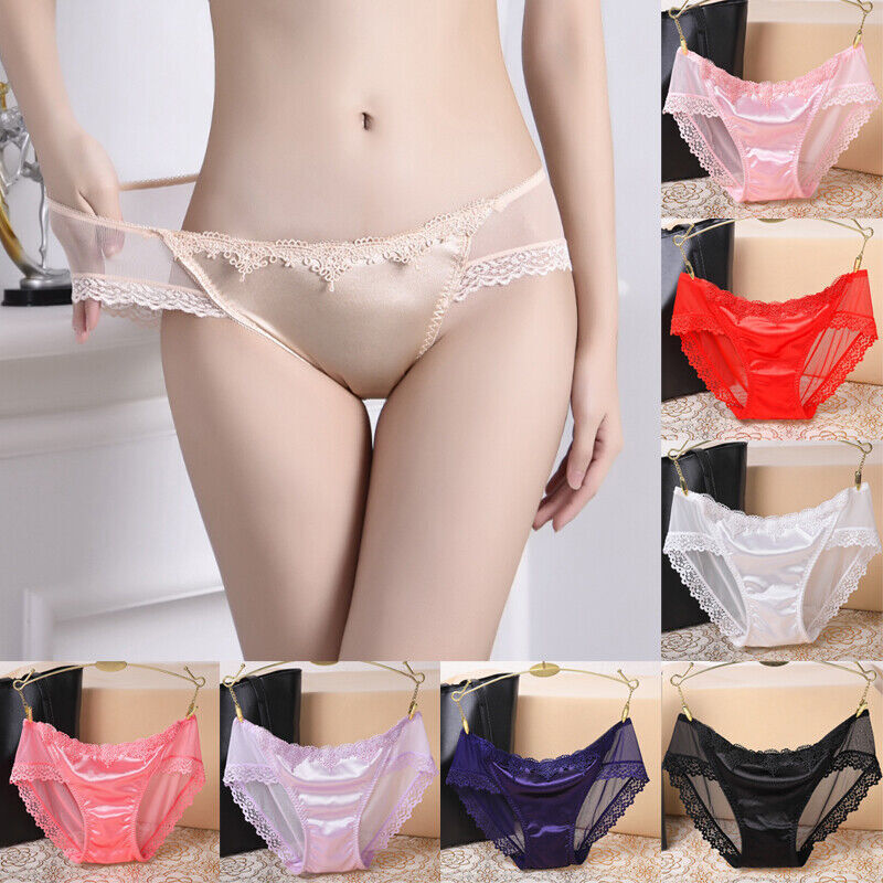 1/6 Pack Lot Women Sexy Satin Lace Panties Briefs Sheer Seamless Underwear Panty