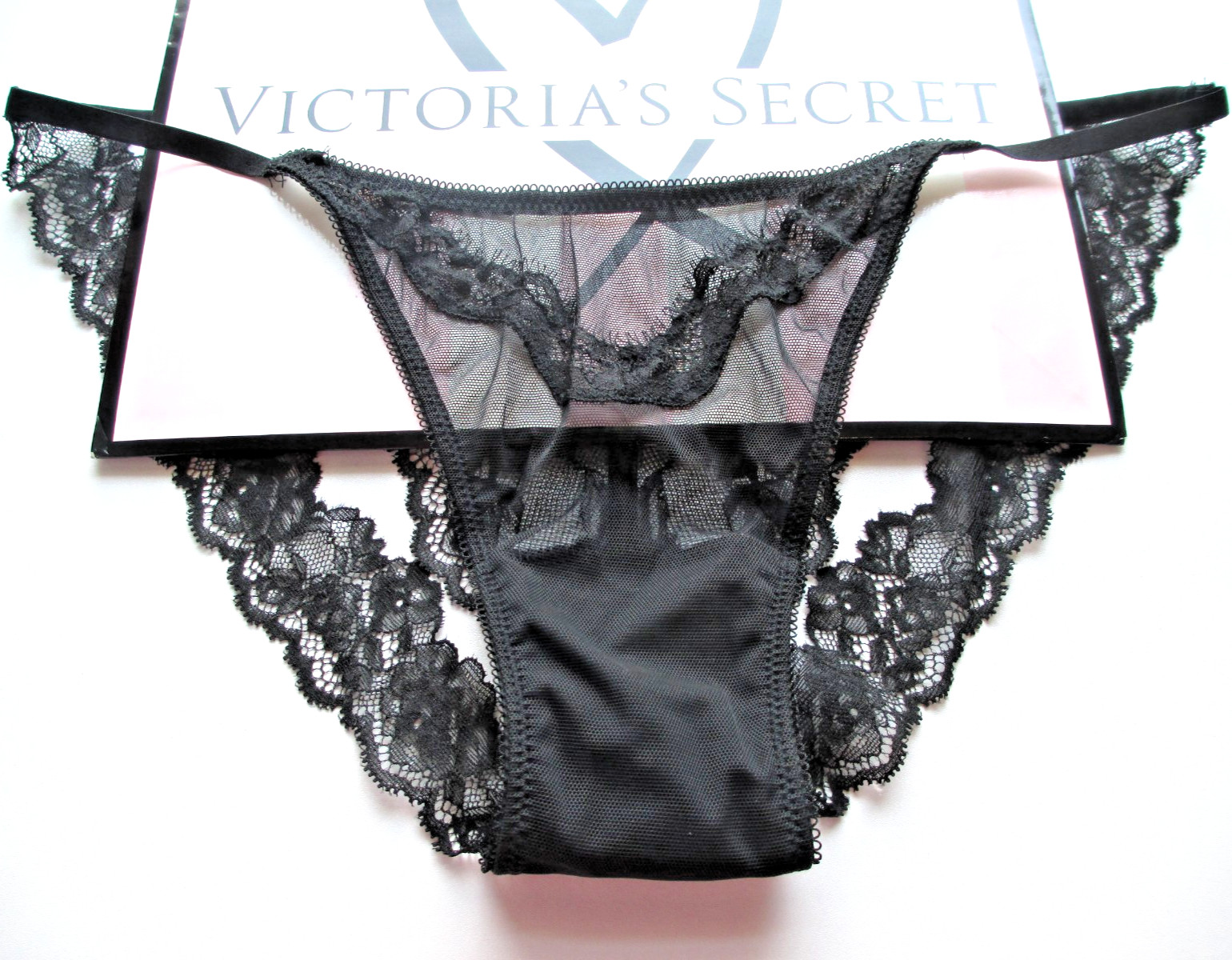 VICTORIA’S SECRET VERY SEXY Shine Strap Black Lace String Bikini Panty S M L XL